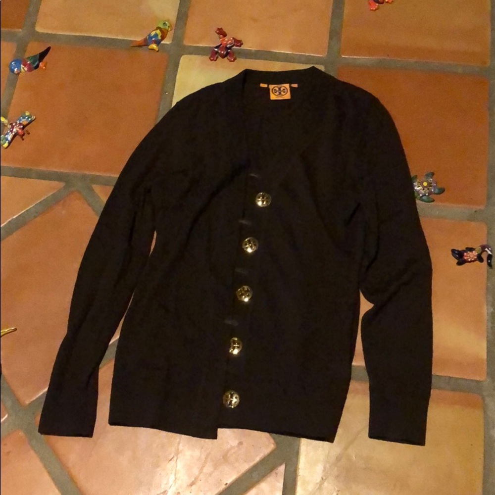 Tory Burch brown sweater with gold buttons